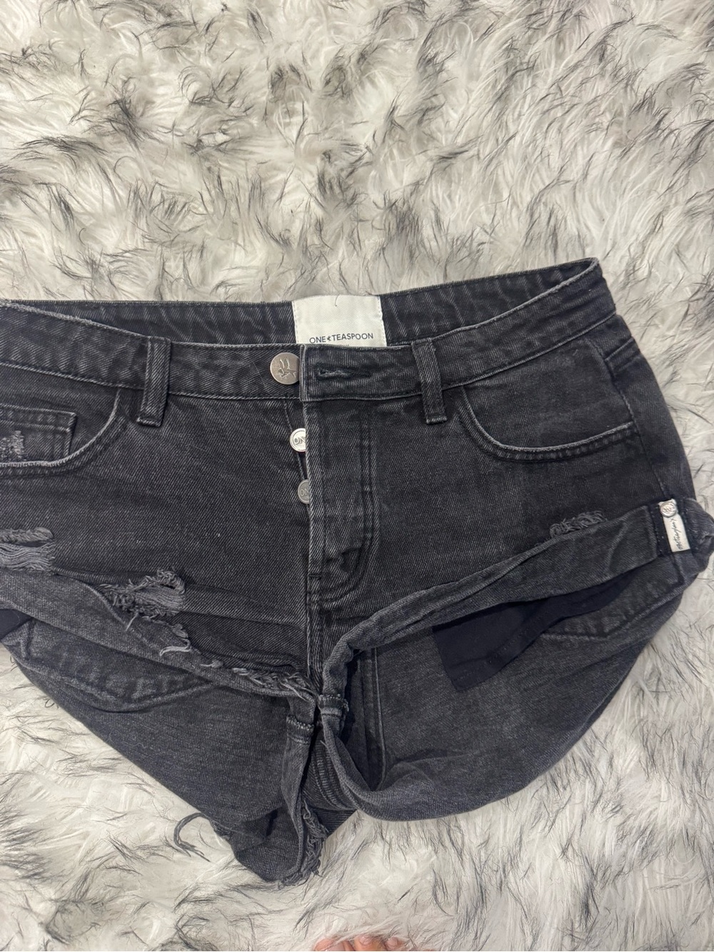 One Teaspoon Black Distressed Denim Jean Shorts